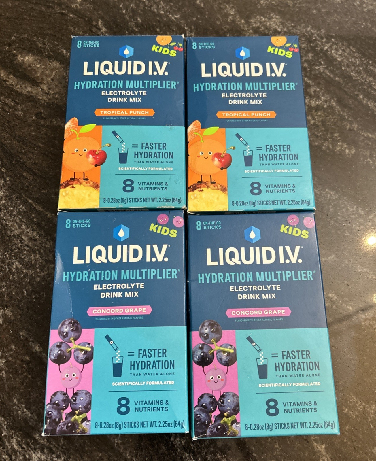 4 Pk- LIQUID IV Concord Grape Tropical Punch Kids Hydration Mix 11/26+