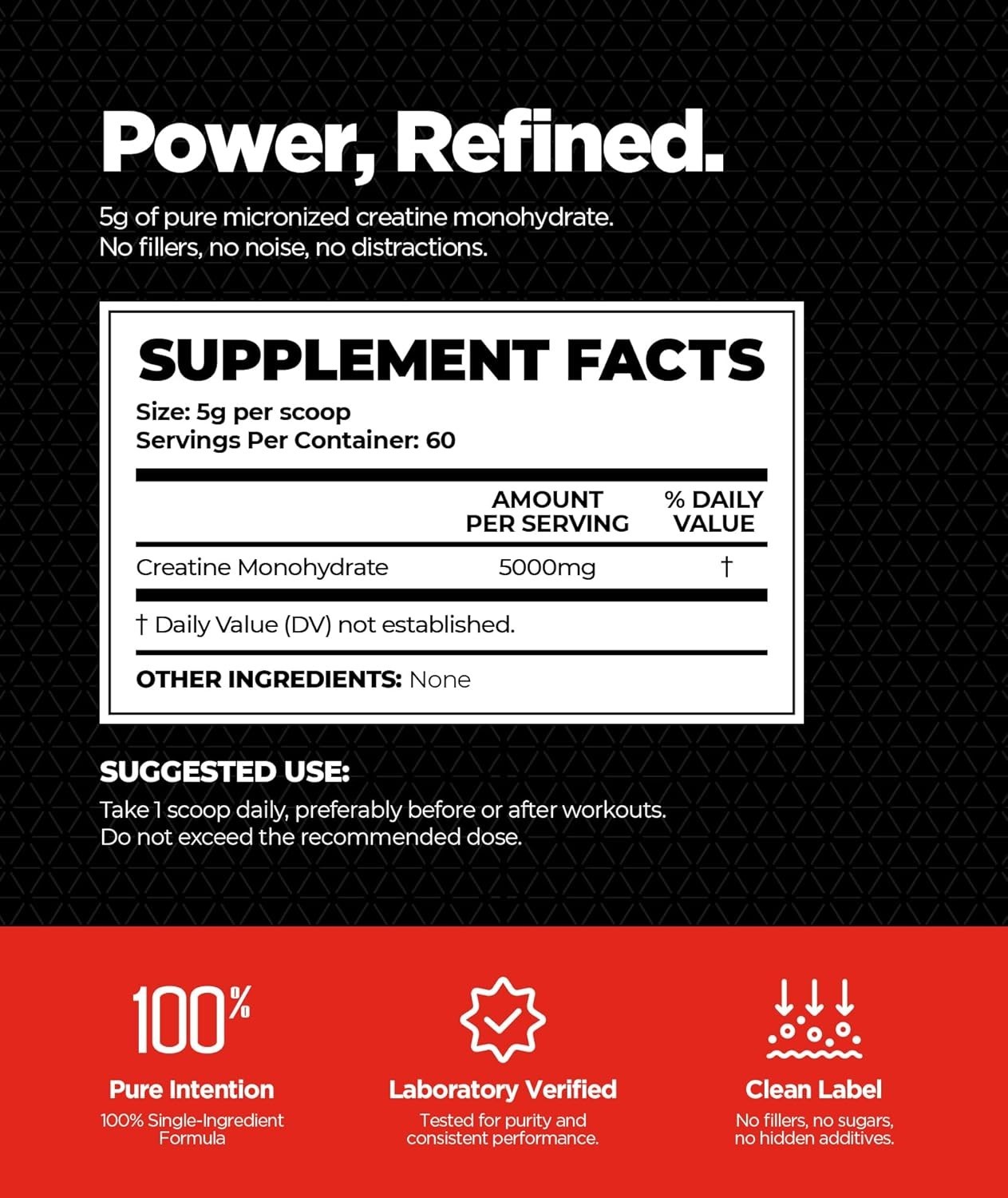 Muscle Growth Creatine Monohydrate Powder, 5 grams per serving, 60 Servings