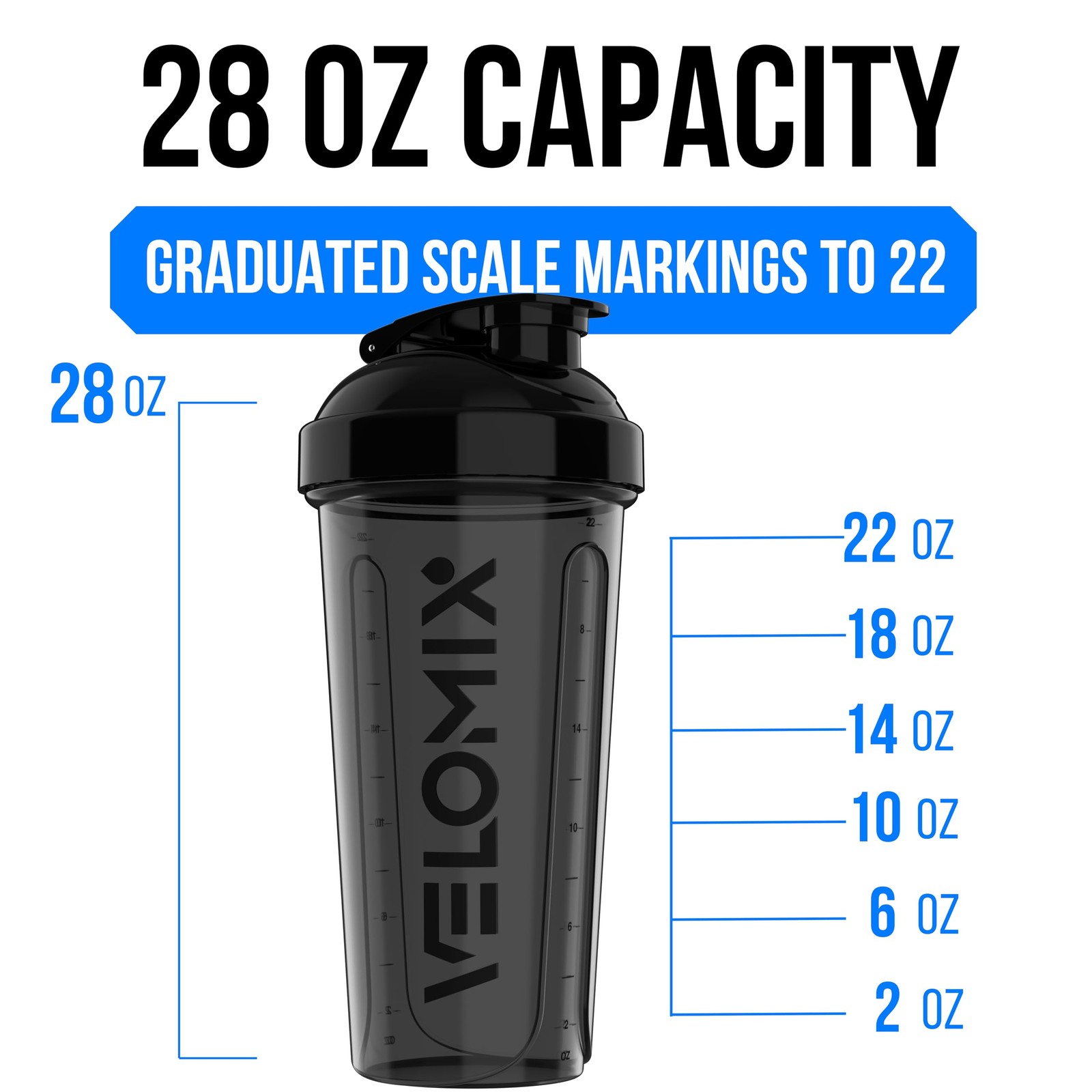 Velomix -2 Pack- 28 Oz Protein Shaker Bottles For Protein Mixes – 2X Wire Whisk