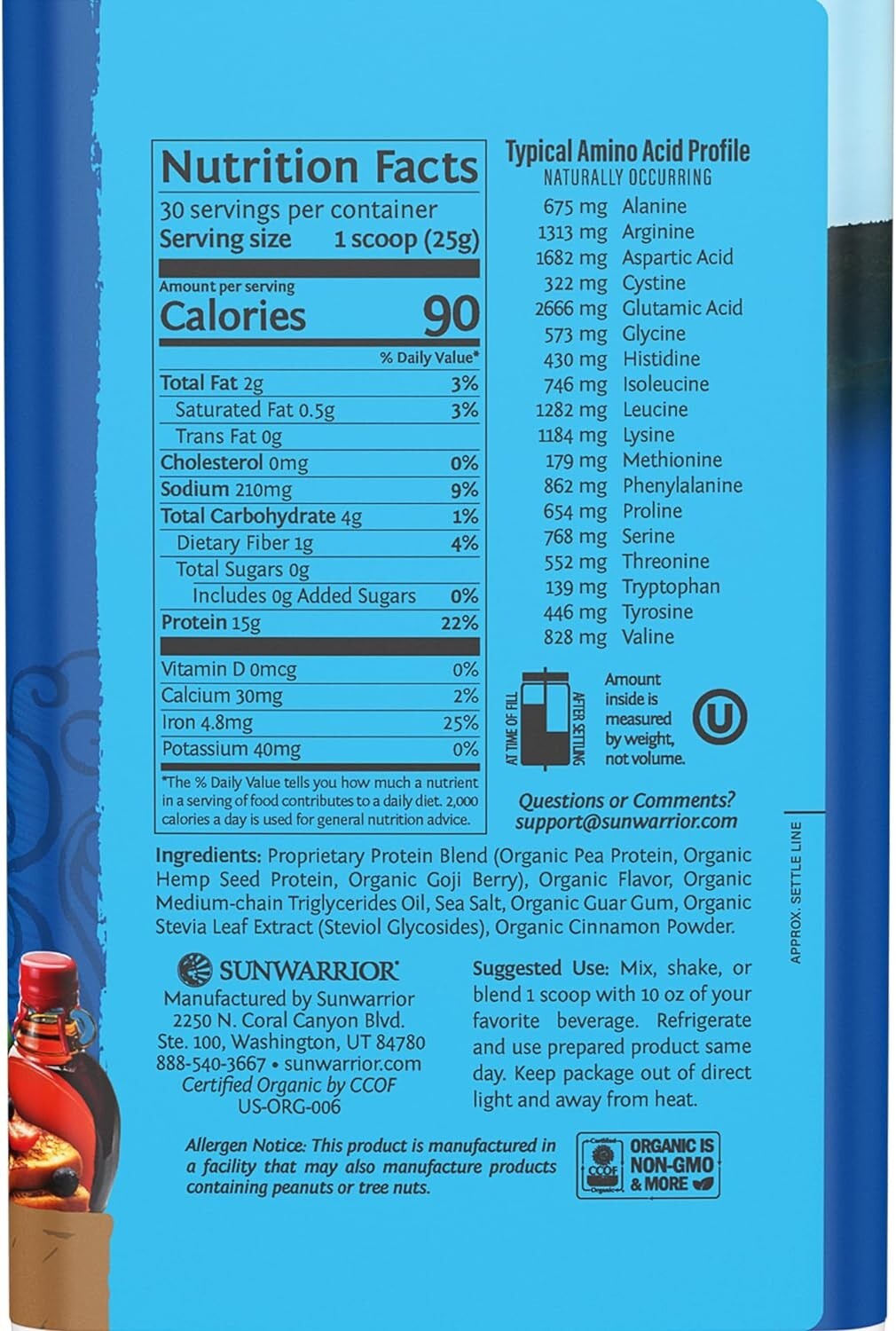 Sunwarrior Protein Warrior Blend – Maple French Toast Peak Performance, 1.65 lbs