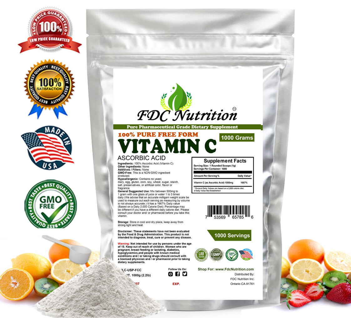 8.8 lb (4000g) 100% PURE Ascorbic Acid Vitamin C Powder NonGMO By FDC Nutrition