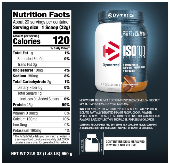 Dymatize ISO100 Whey Protein Powder Isolate, Chocolate Peanut Butter, 25g of Pro