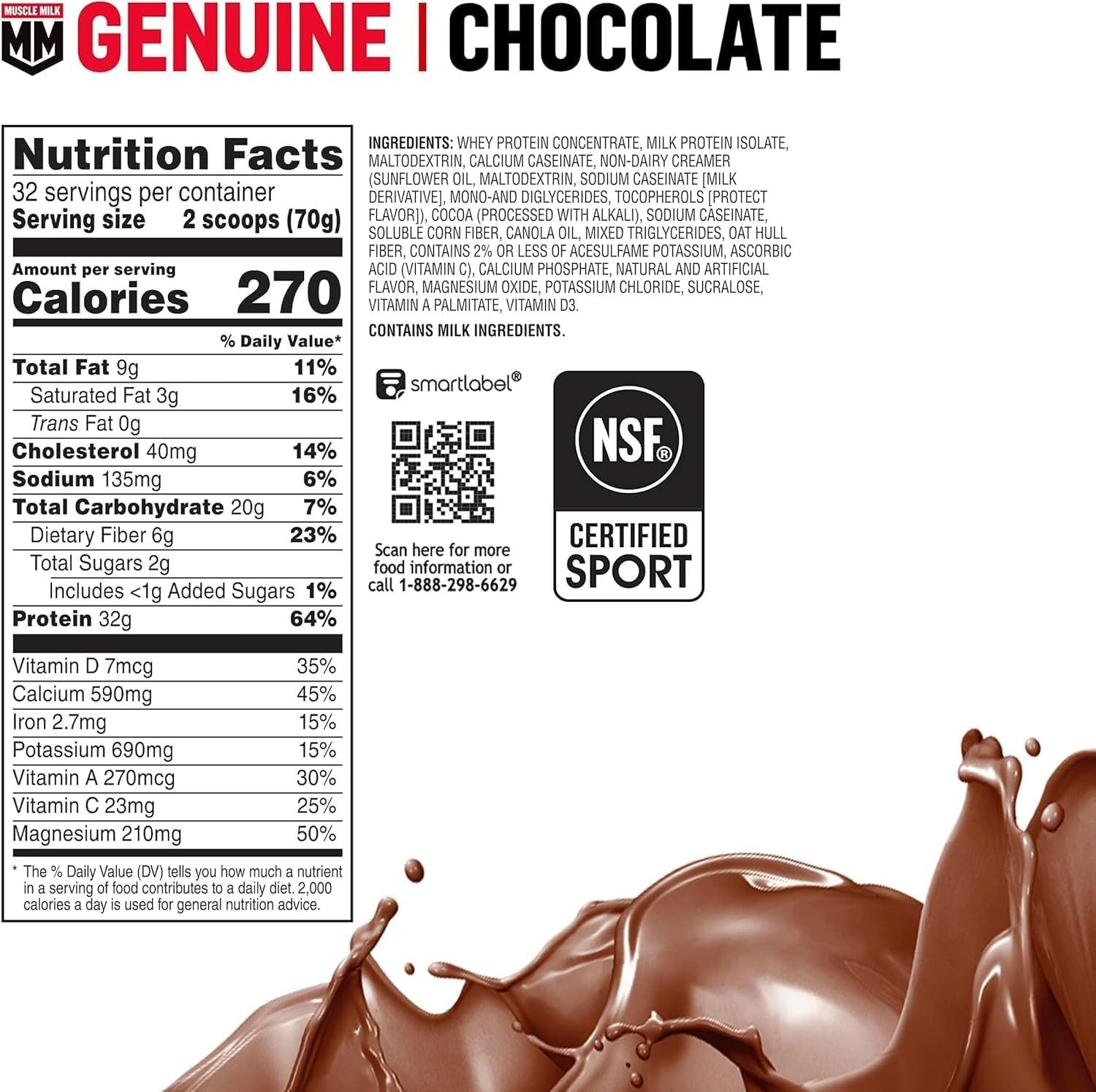 NEW Muscle Milk Genuine Protein Powder Chocolate 4.94 Pound 32g Protein/serving