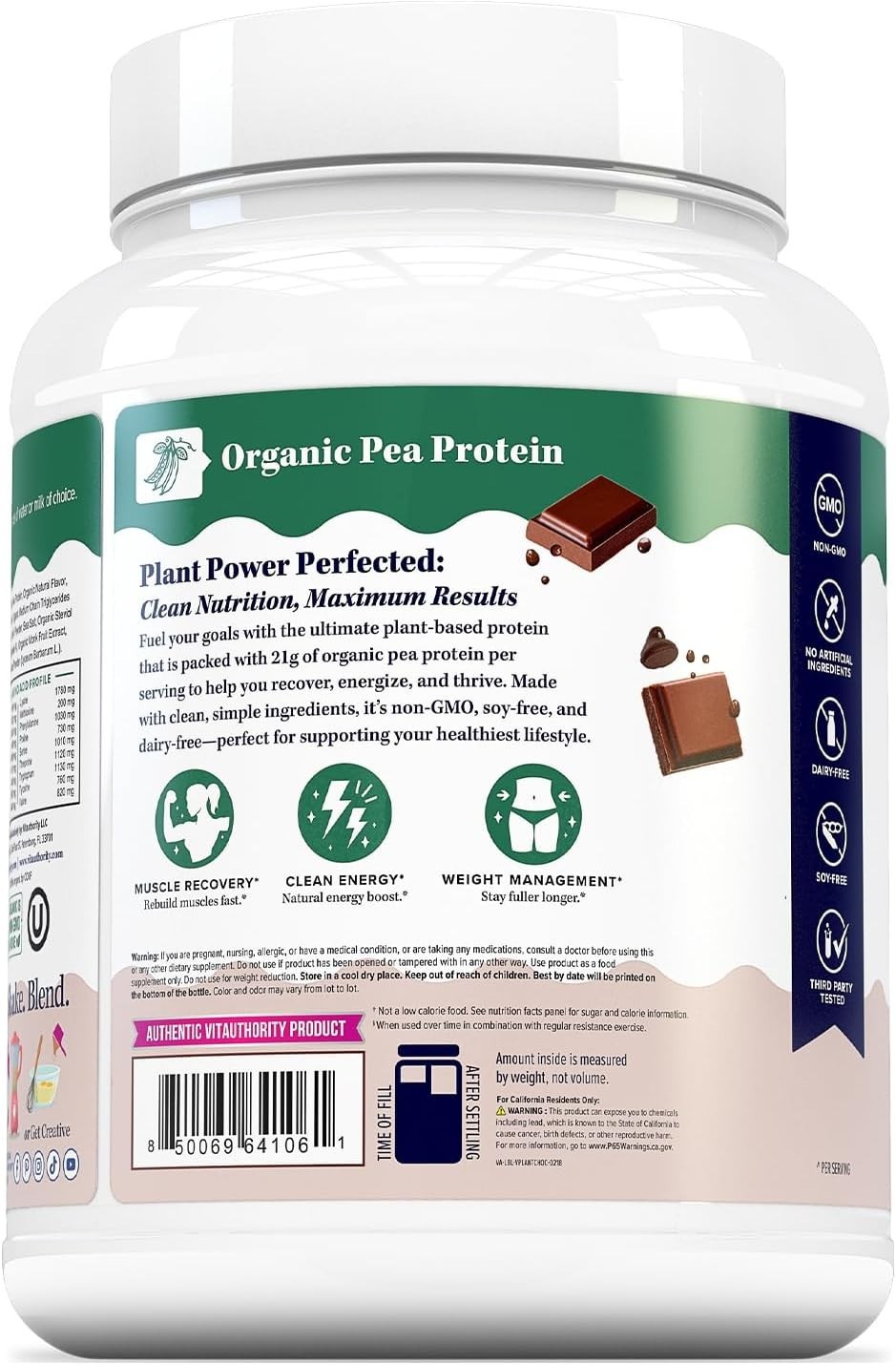 2 lbs Organic Plant Based Vegan Protein Powder for Women with BCAAs Vanilla