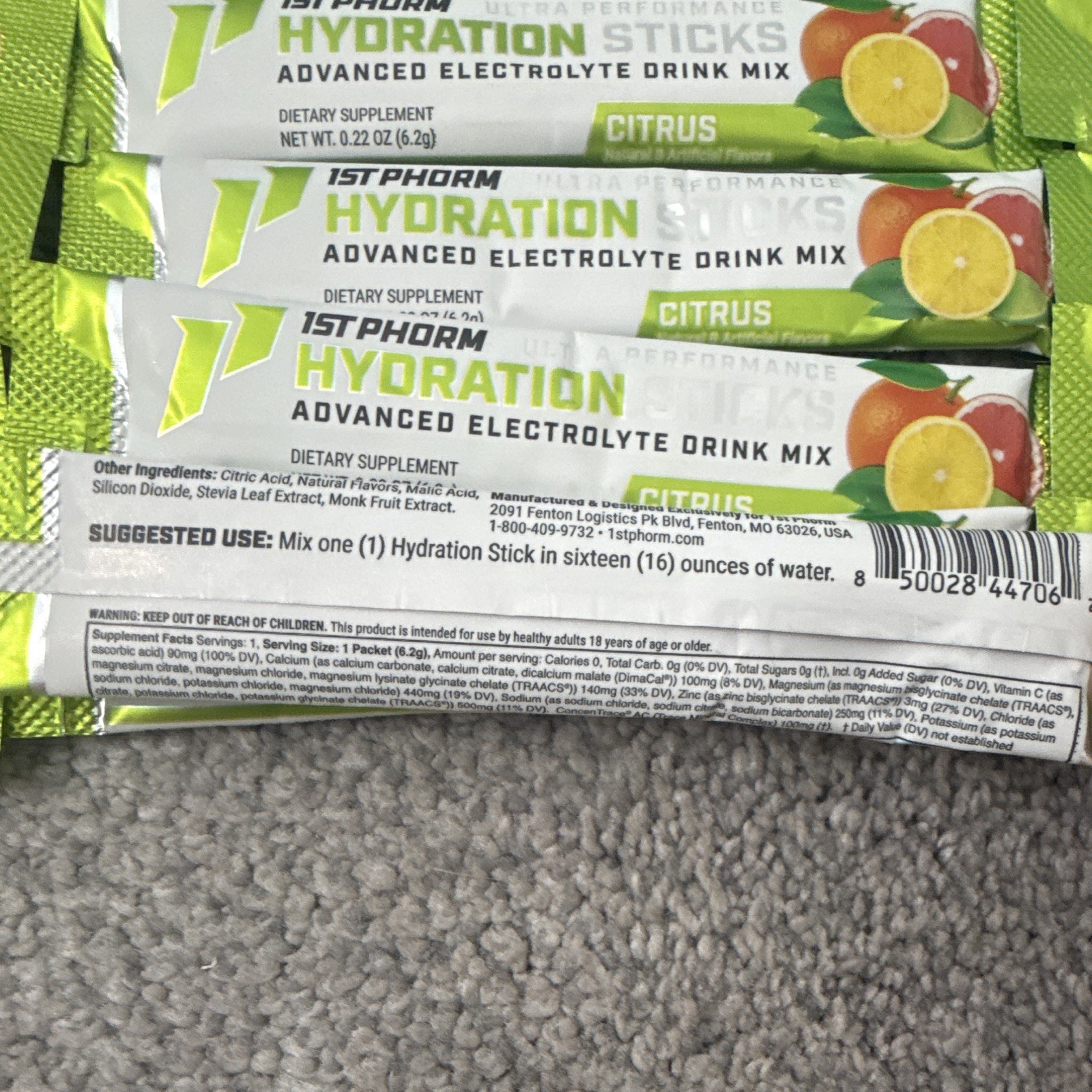 30-1st Phorm Hydration Electrolyte Drink Mix Sticks Citrus Sugar-Free Exp 07/27