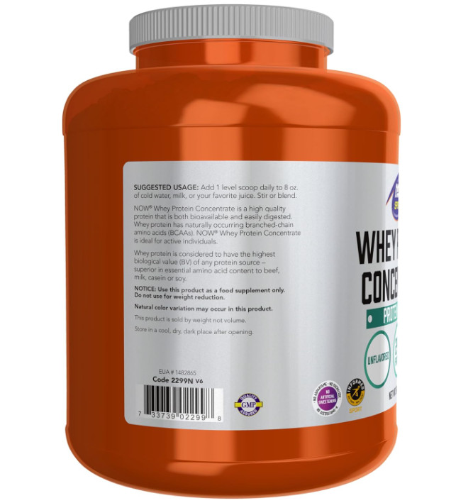 NOW Foods Whey Protein Concentrate Unflavored 5lb 24g Protein BCAAs