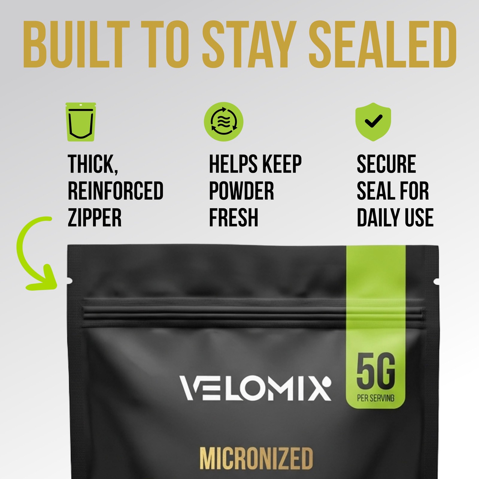 VELOMIX Pure Micronized Unflavored Creatine Monohydrate Powder 60 Servings