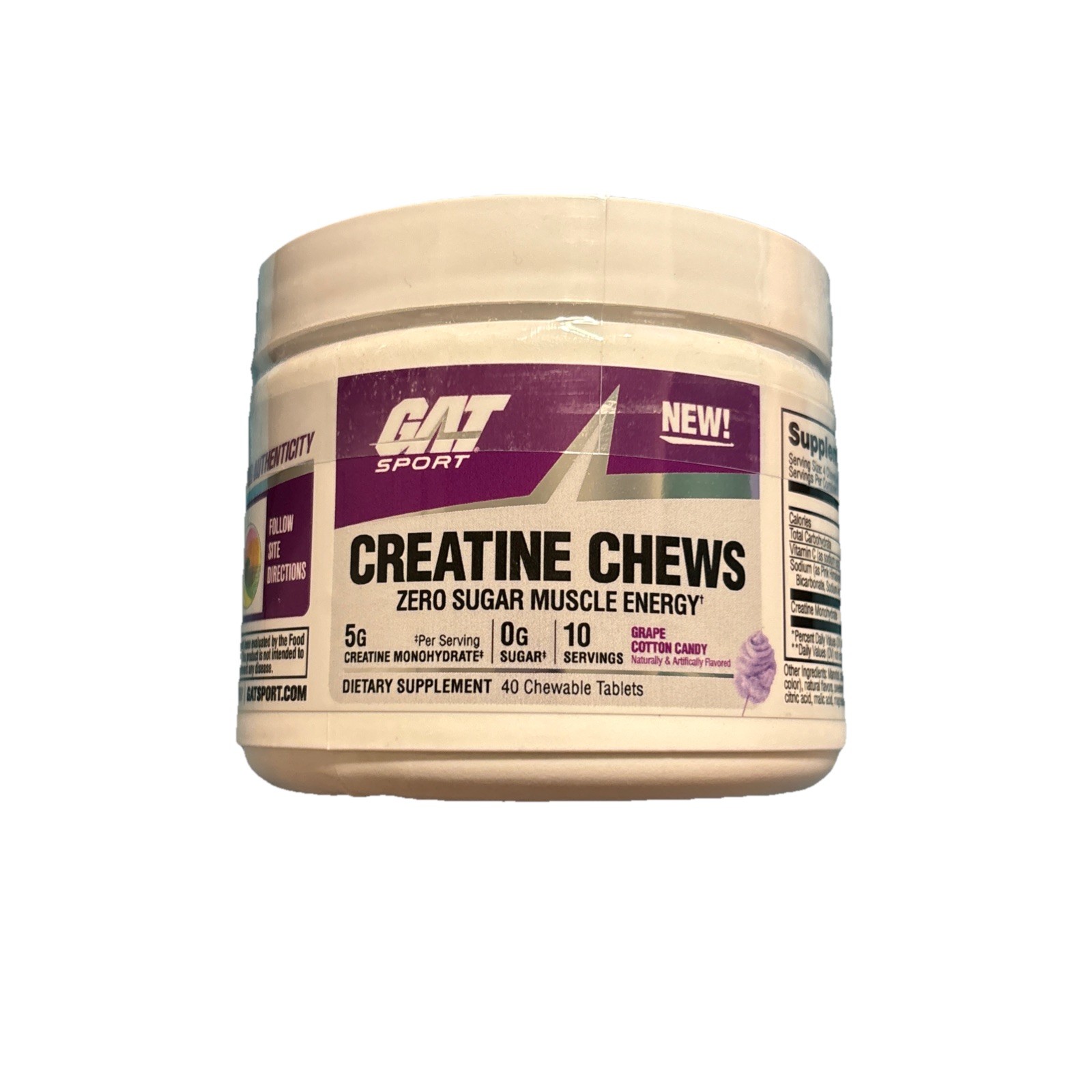 Gat Sport Creatine Chews, 10 Servings, Grape Cotton Candy Flavor