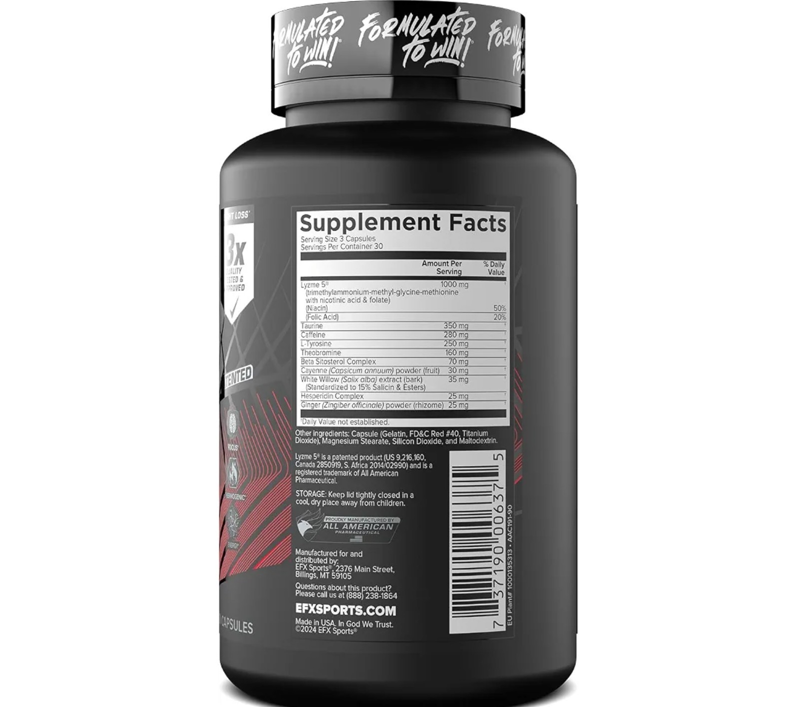 EFXSports LEAN FIX EXTREME Thermo Fat Burner 90 Caps (30 Servings) BEST BY 12/26