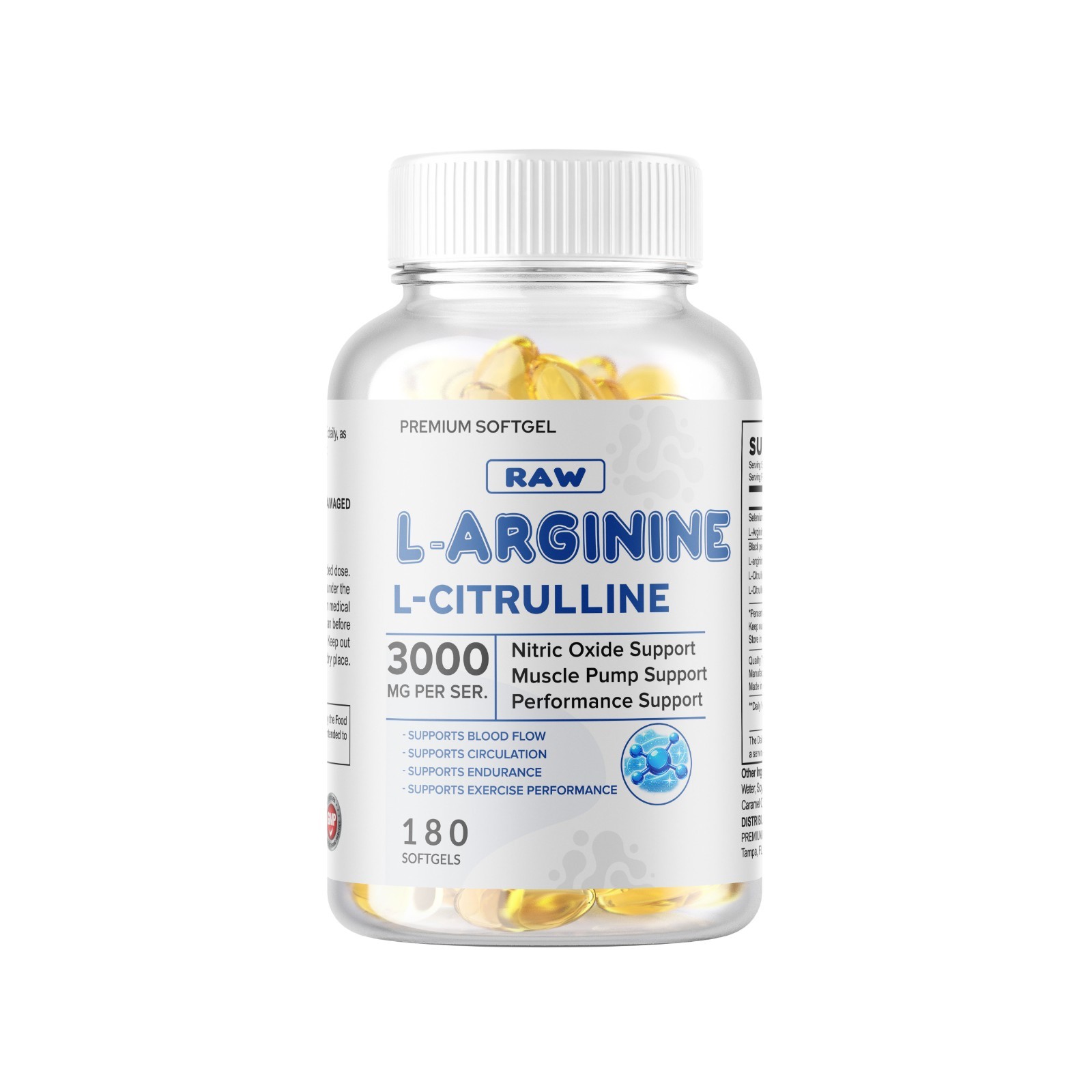L-Arginine L-Citrulline Nitric Oxide Booster 3000mg, 180 Softgels, 90 Servings