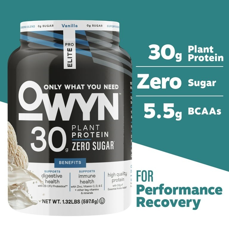 OWYN Elite Pro Plant Protein Powder Vanilla 30g Zero Sugar Vegan GF 1.32 lb