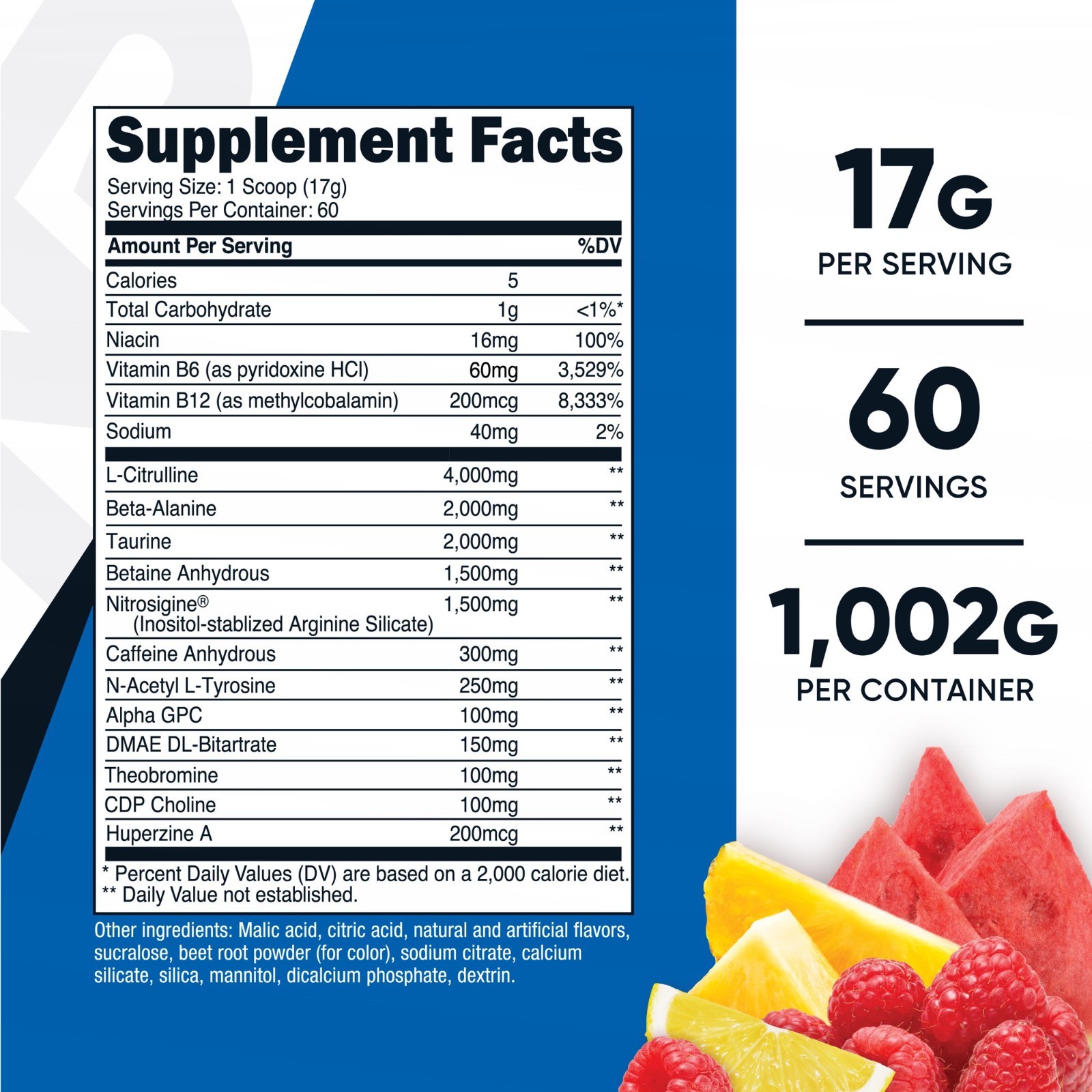 Nutricost Pre-X Xtreme Pre Workout Powder Fruit Punch 60 Servings Non-GMO