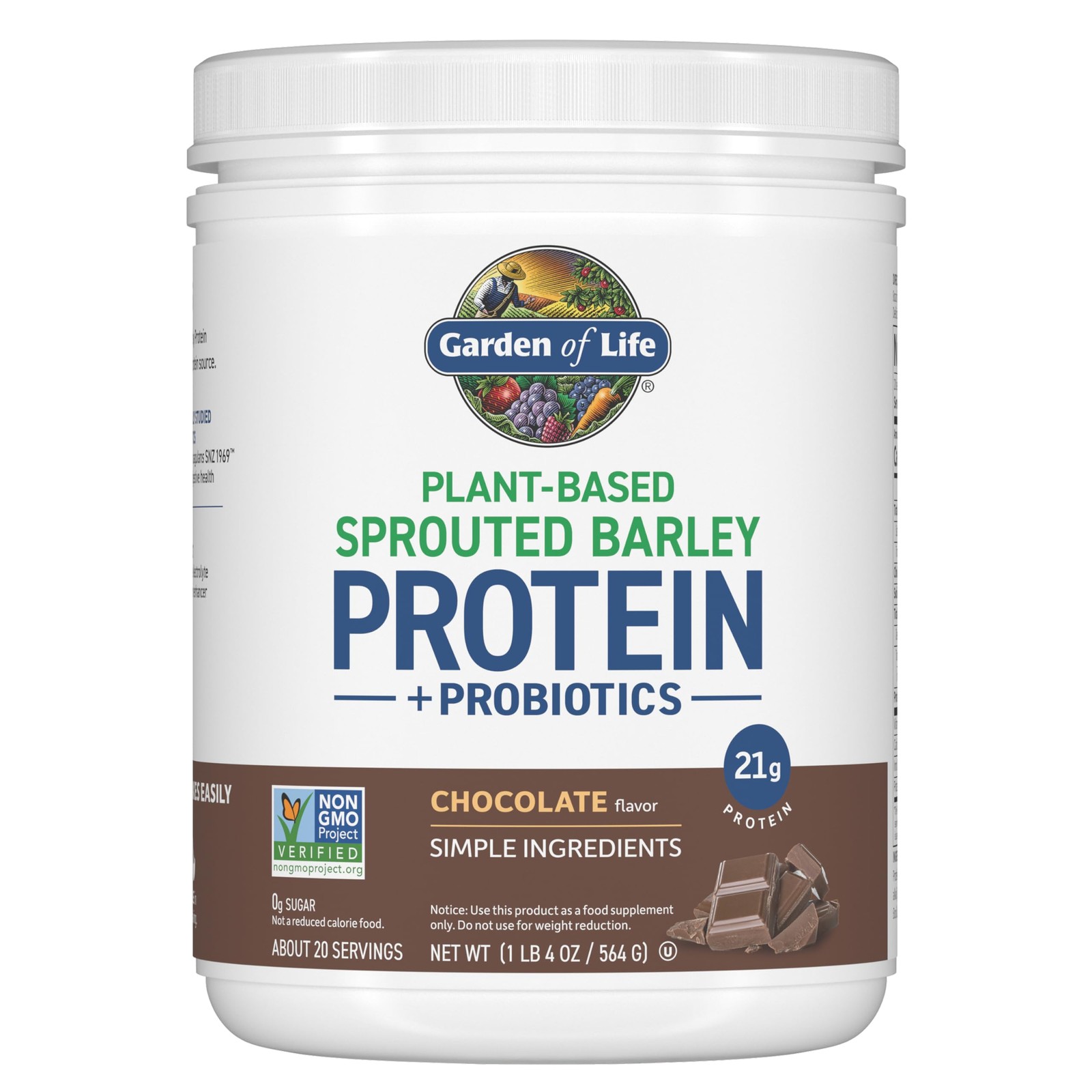 Garden Of Life Plant-Based Sprouted Barley Protein Chocolate 21G Protein 0G