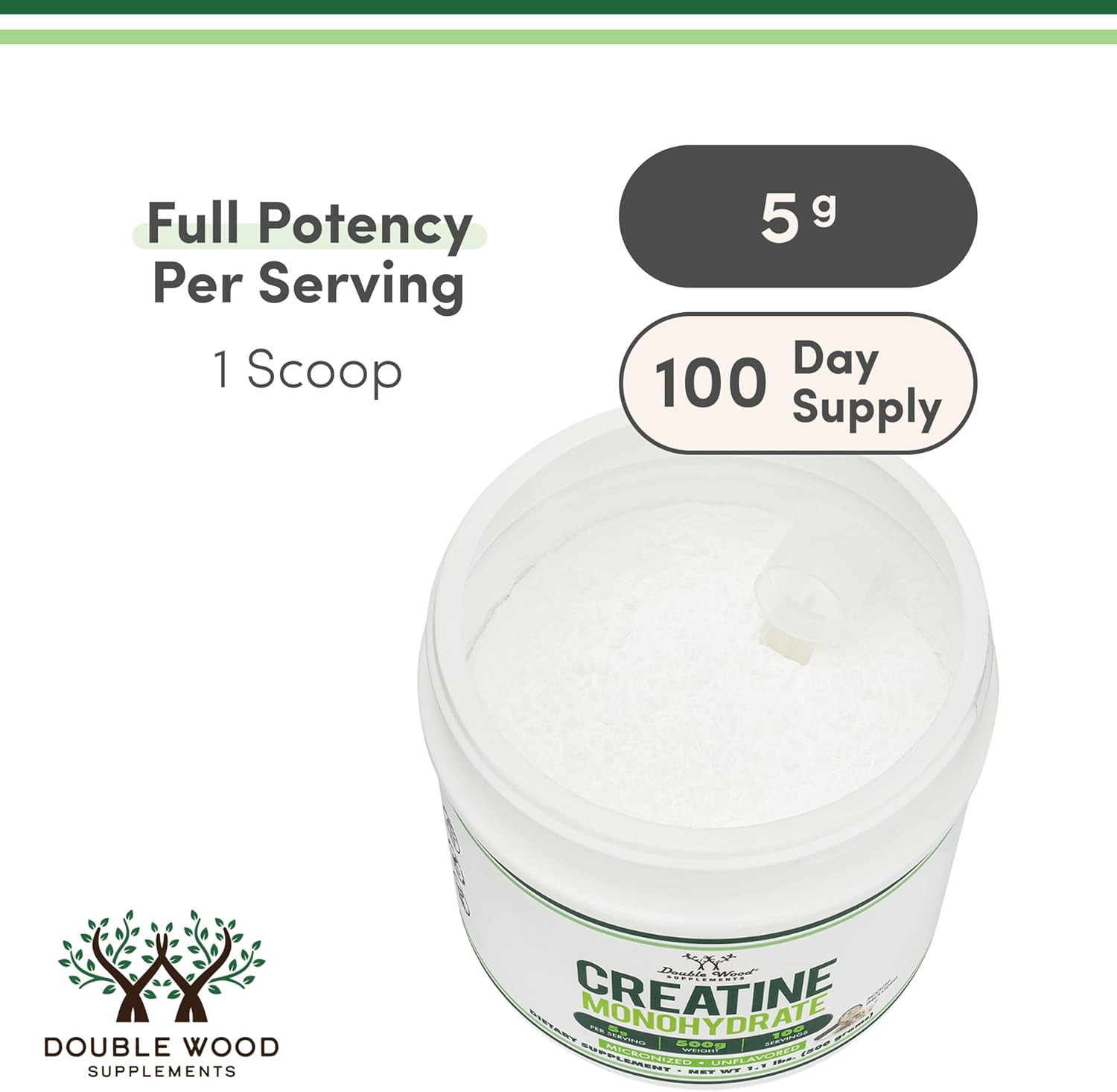 Creatine Monohydrate Powder 1.1Lbs (100 Servings of 5 Grams Each) – No Filler…