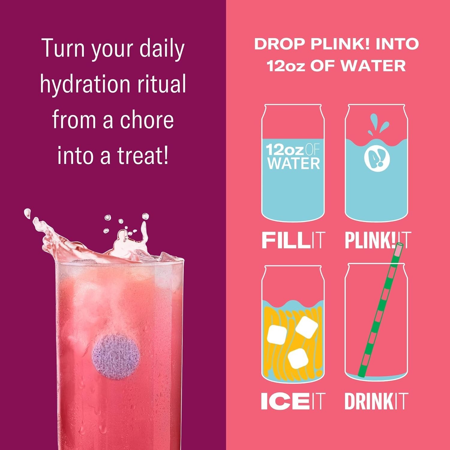 Plink! Hydration – Fizzy Electrolyte Drink Tablets – Pomegranate Berry, 12ct