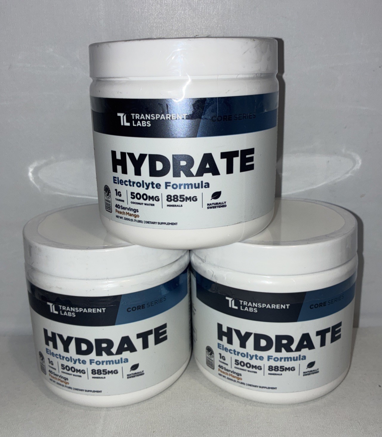 Lot Of 3-Transparent Labs Hydrate Electrolyte Formula Peach Mango/40 Servings Ea