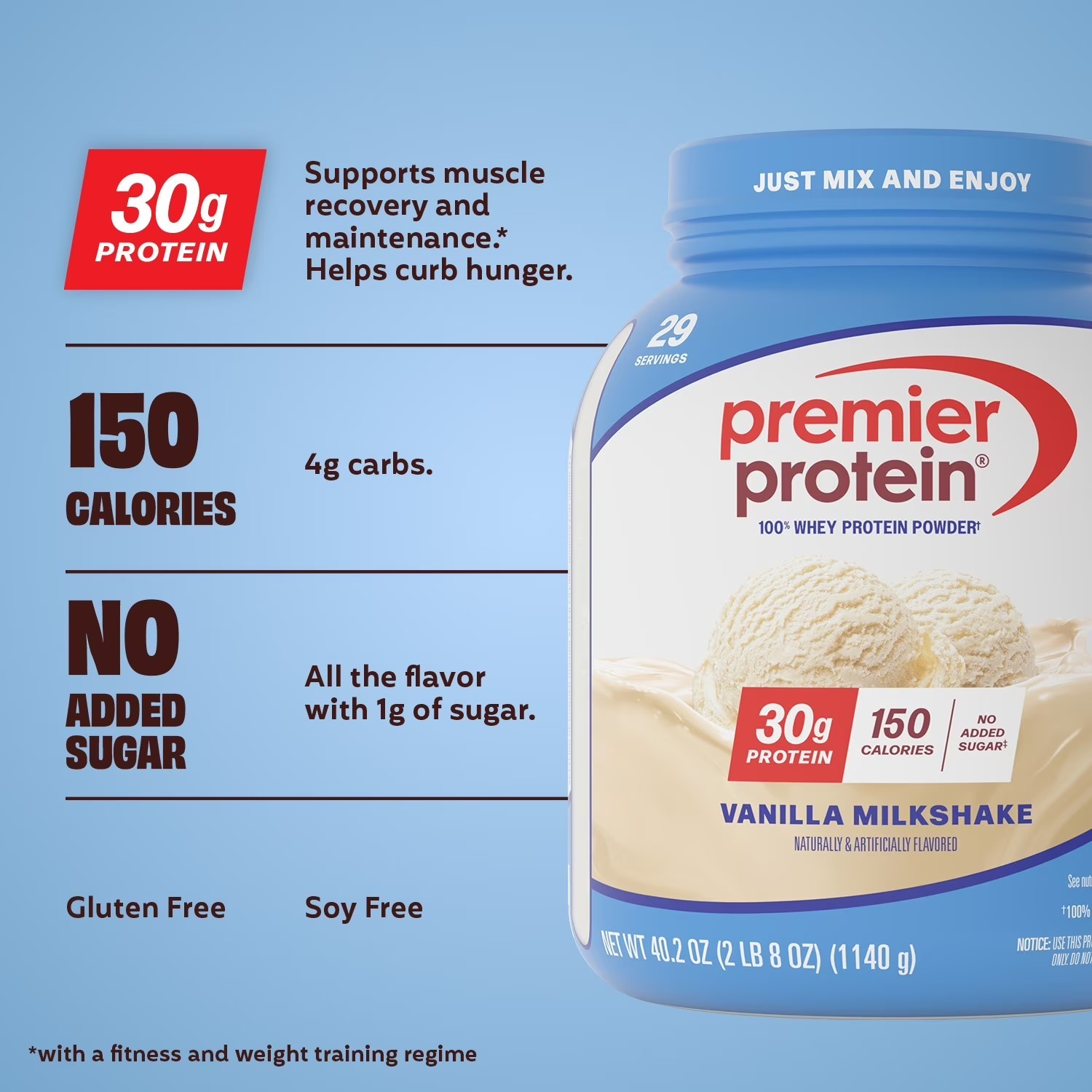 Premier Protein 100% Whey Protein Powder, Vanilla Milkshake, 30g Protein, 29 Ser