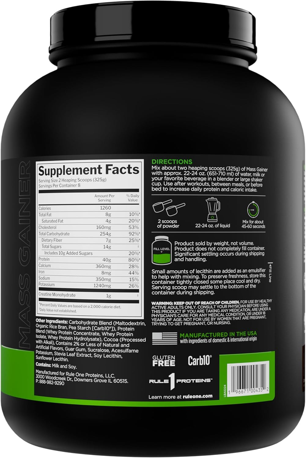 Rule 1 Proteins Mass Gainer – High-Calorie Weight Gain Formula with 1,220+ Calor