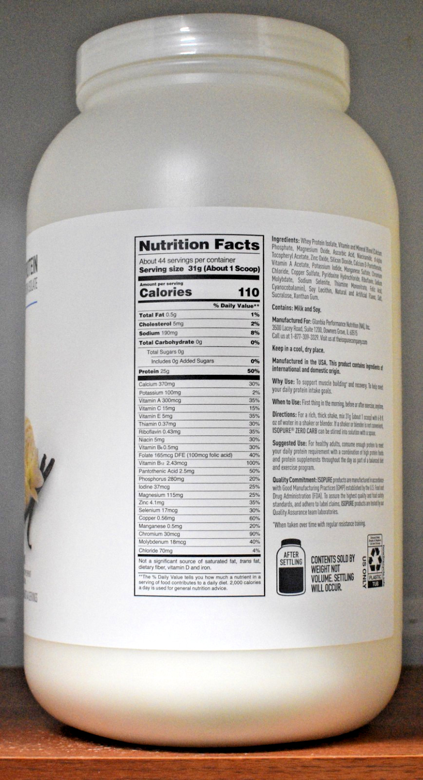 Isopure Vanilla Zero Carb Protein Powder 3 lb (1.36 kg) 44 Servings