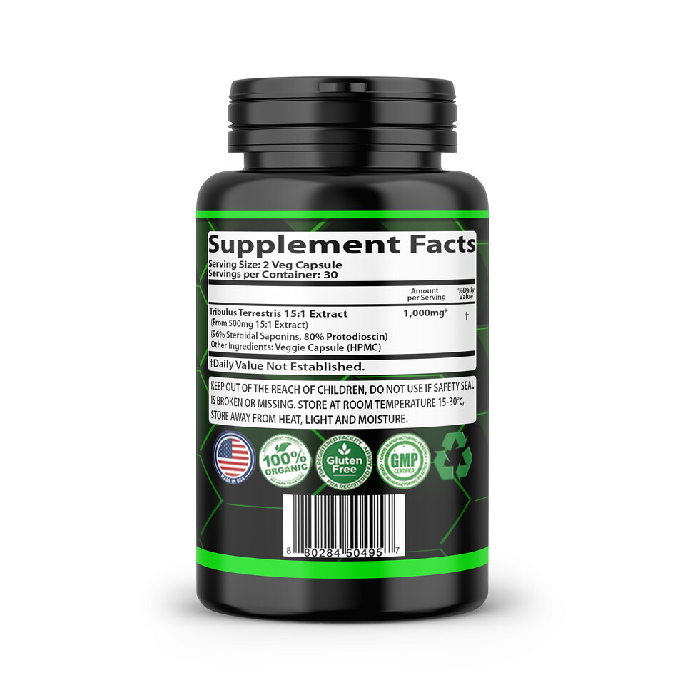 Tribulus Terrestris 15:1 Extract 1000mg, 120 Capsules, 60 Servings, Non-GMO