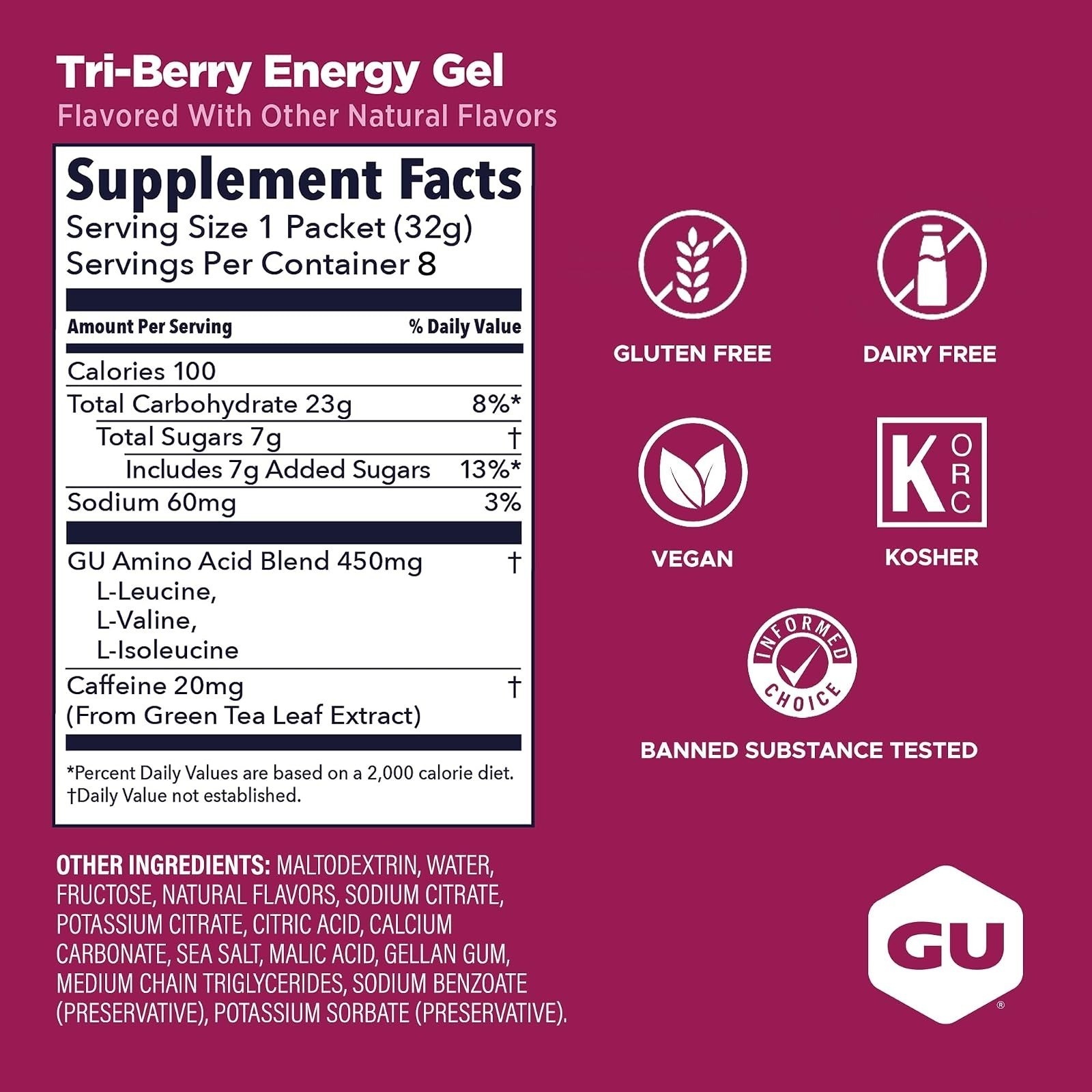 GU Energy Original Sports Nutrition Energy Gel | Vegan, Gluten-Free | 8-Count