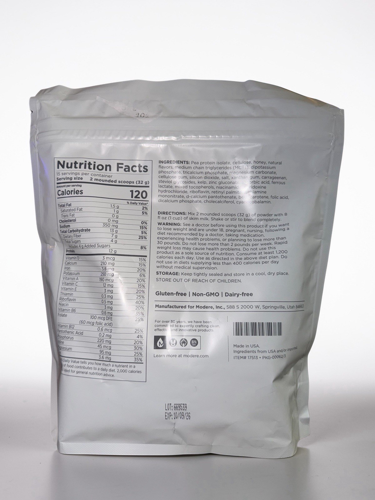 Modere Vanilla Shake Meal Replacement 16.9 Oz (1.1 LB) Ex: 10/26