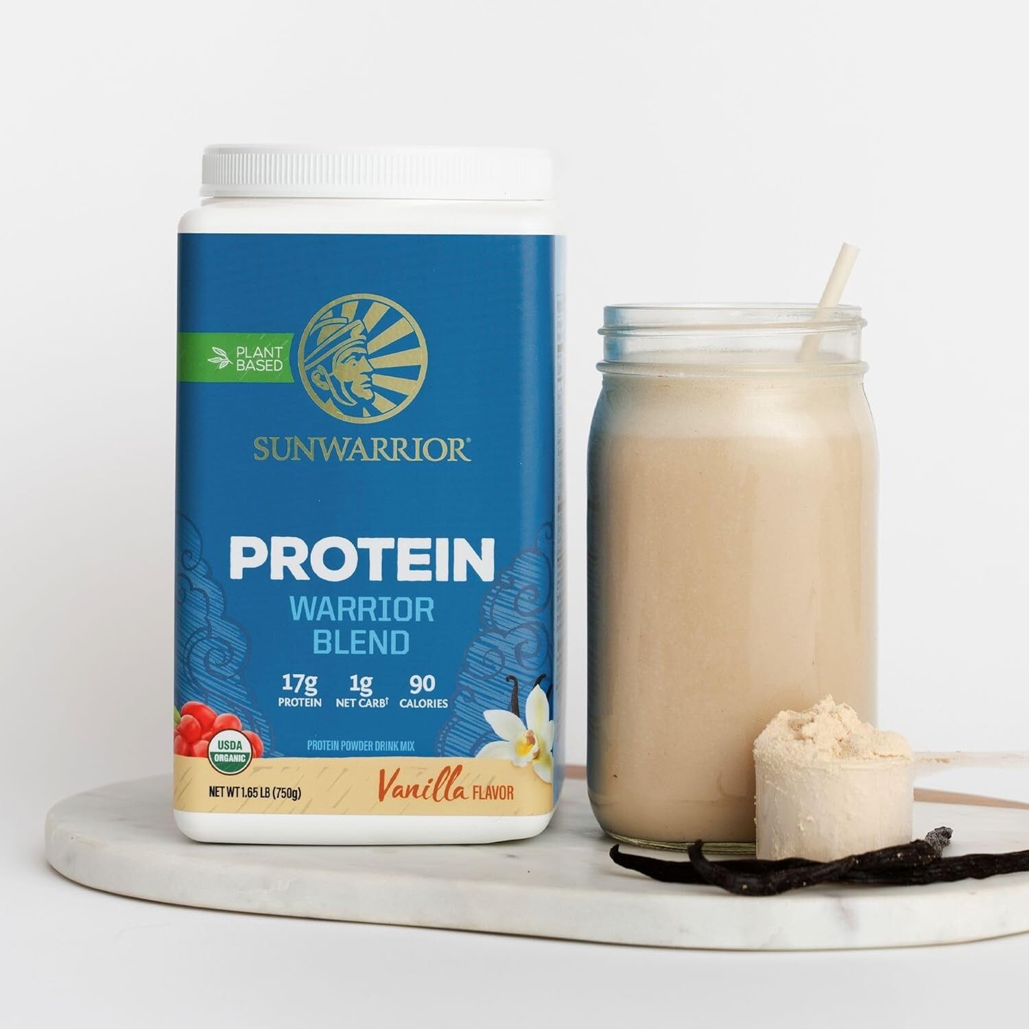Sunwarrior Warrior Protein Powder 1.65 lbs Organic Vegan w/ BCAAs Vanilla Flavor