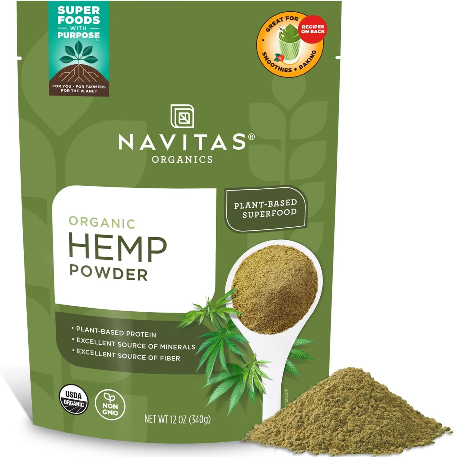 Hemp Powder – Vegan Protein, Fiber & Minerals – for Smoothies, Oatmeal, Baking ,