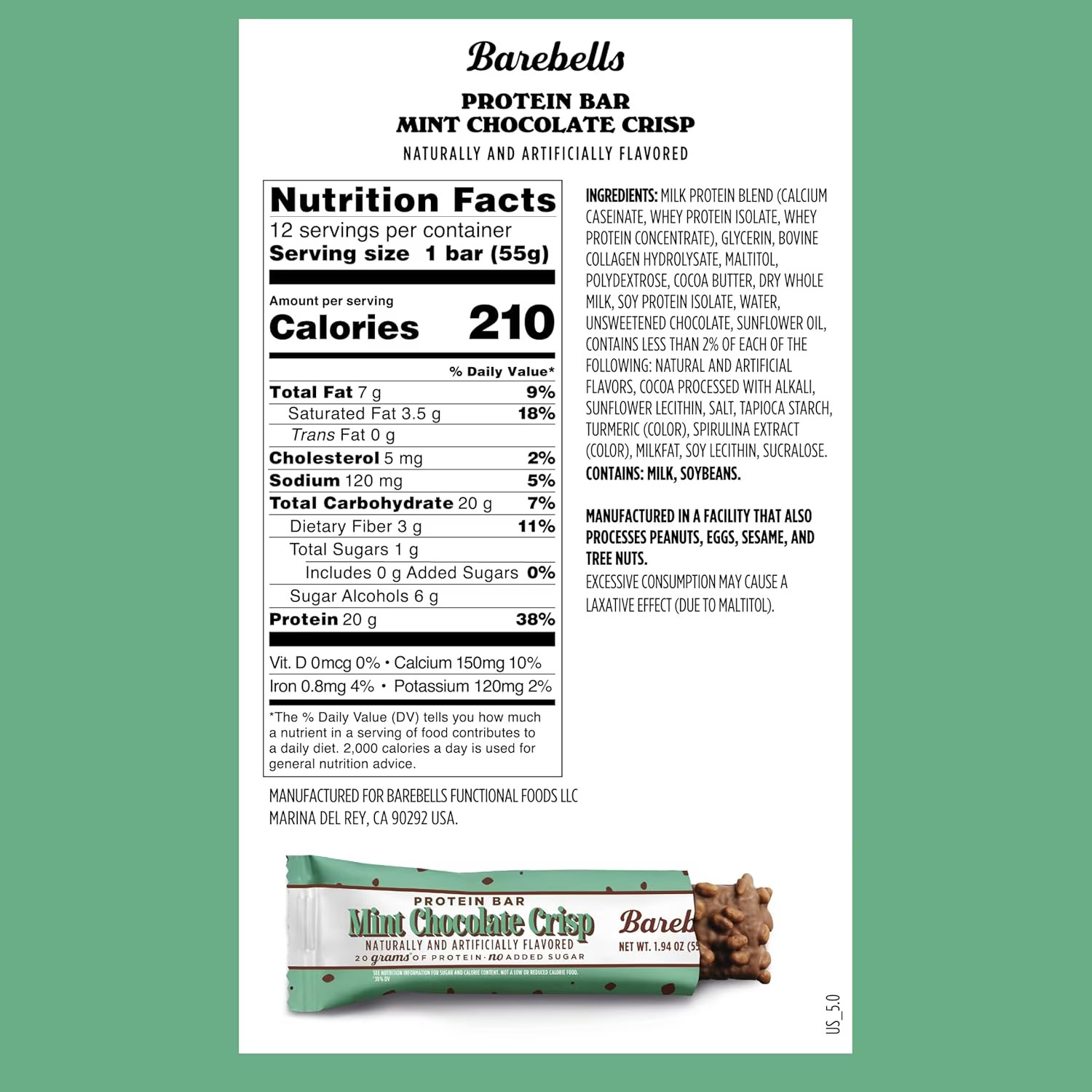 Barebells Protein Bar Mint Chocolate Crisp 12 Bars Barebell Bars NEW!