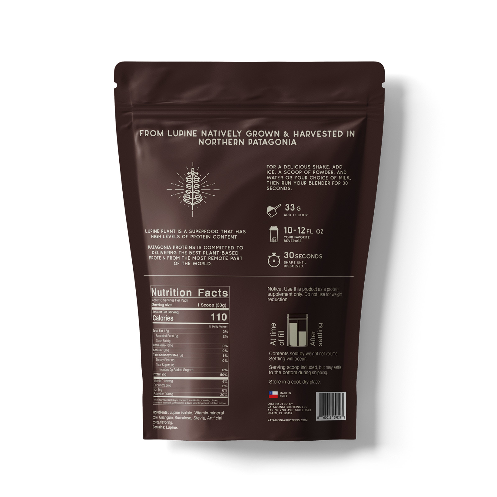 Lupine Protein Powder – Andes Cocoa (15 servings)