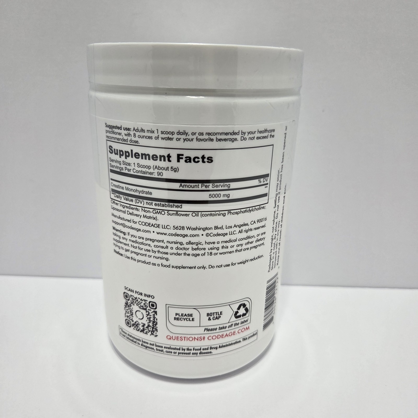 Codeage – Centurion – Liposomal Creatine Powder, Unflavored, 1 lb (455 g)
