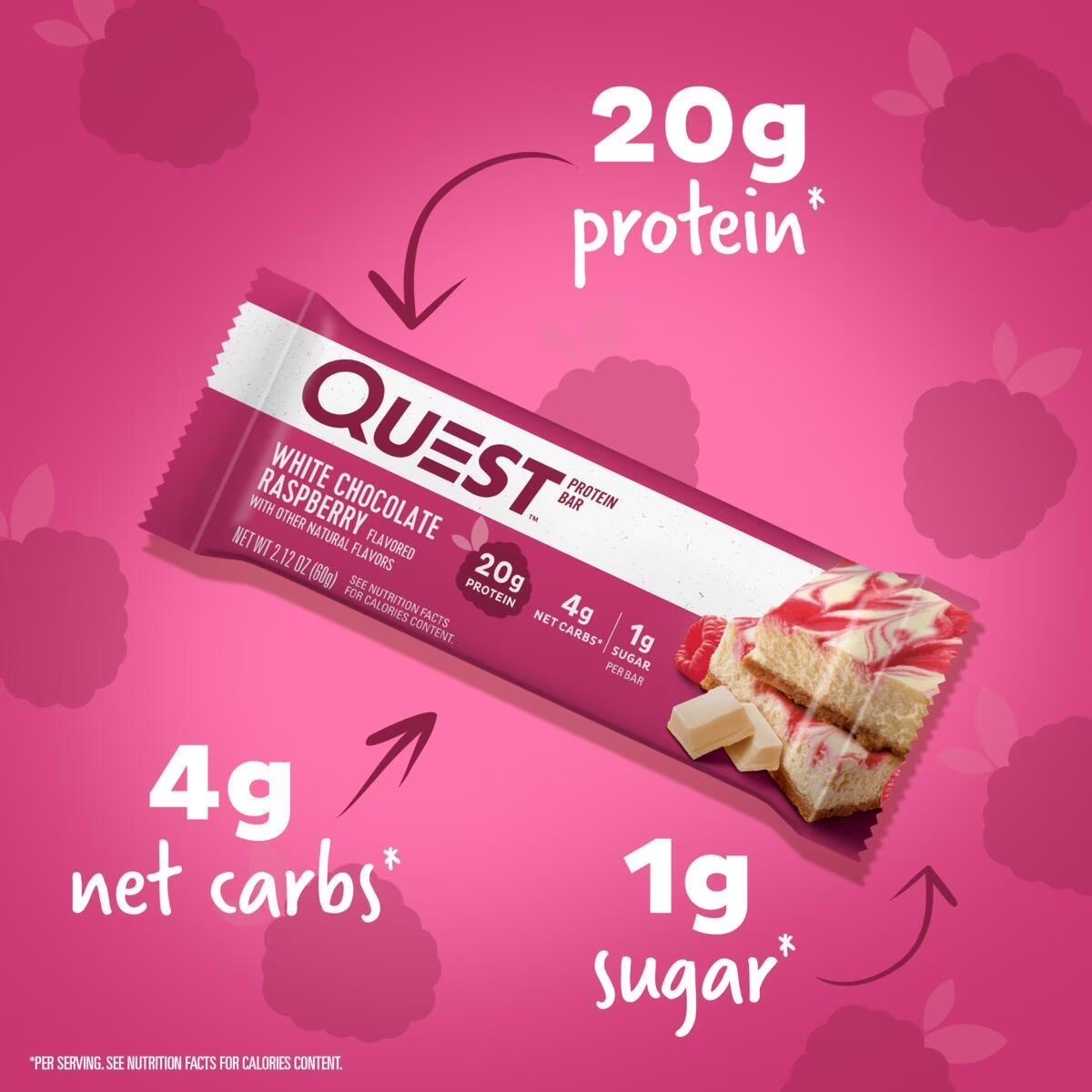 Quest Protein Bar White Chocolate Raspberry 20g Protein, 4 Ct