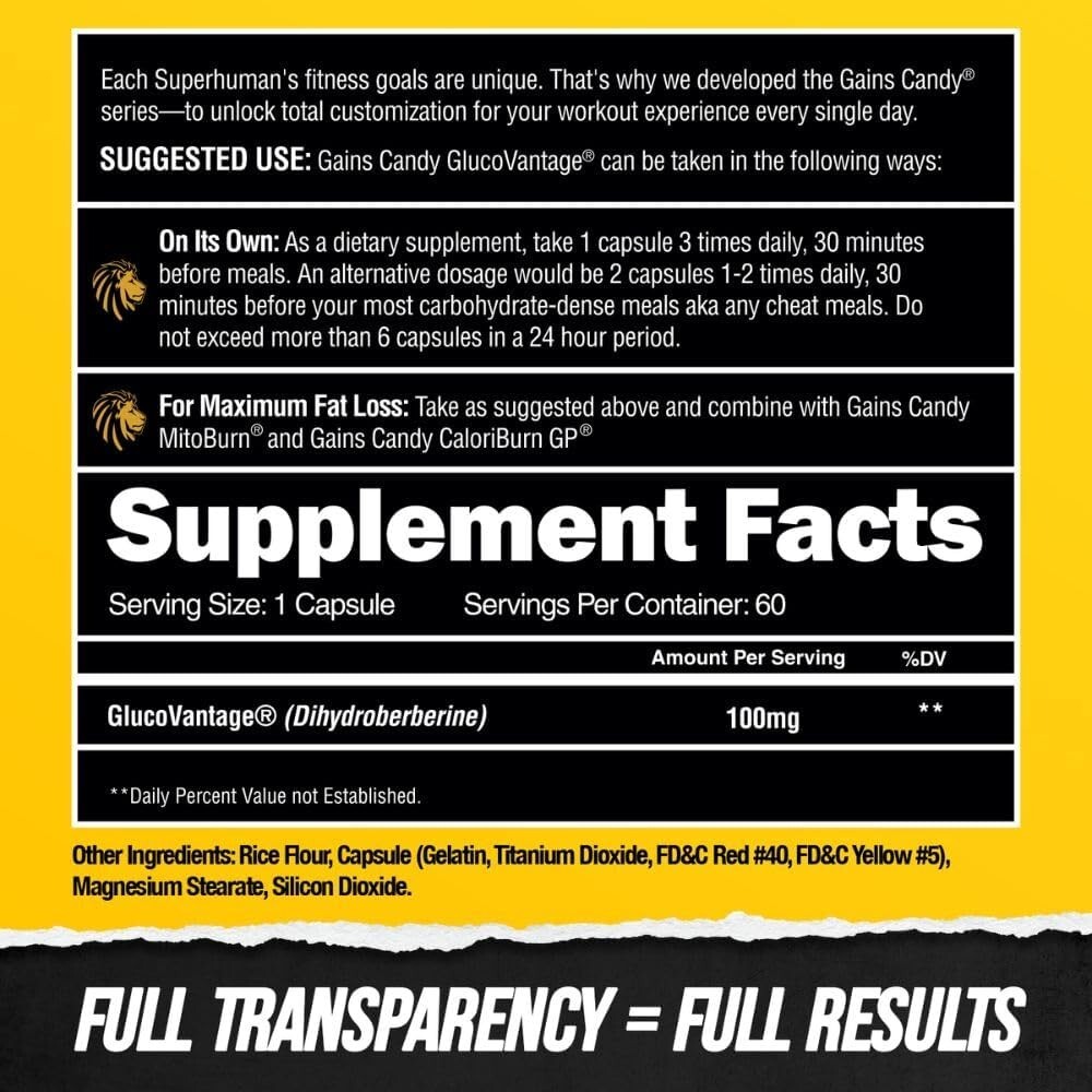 Alpha Lion Gains Candy Glucovantage Fat Loss & Muscle Building 60 Capsules New