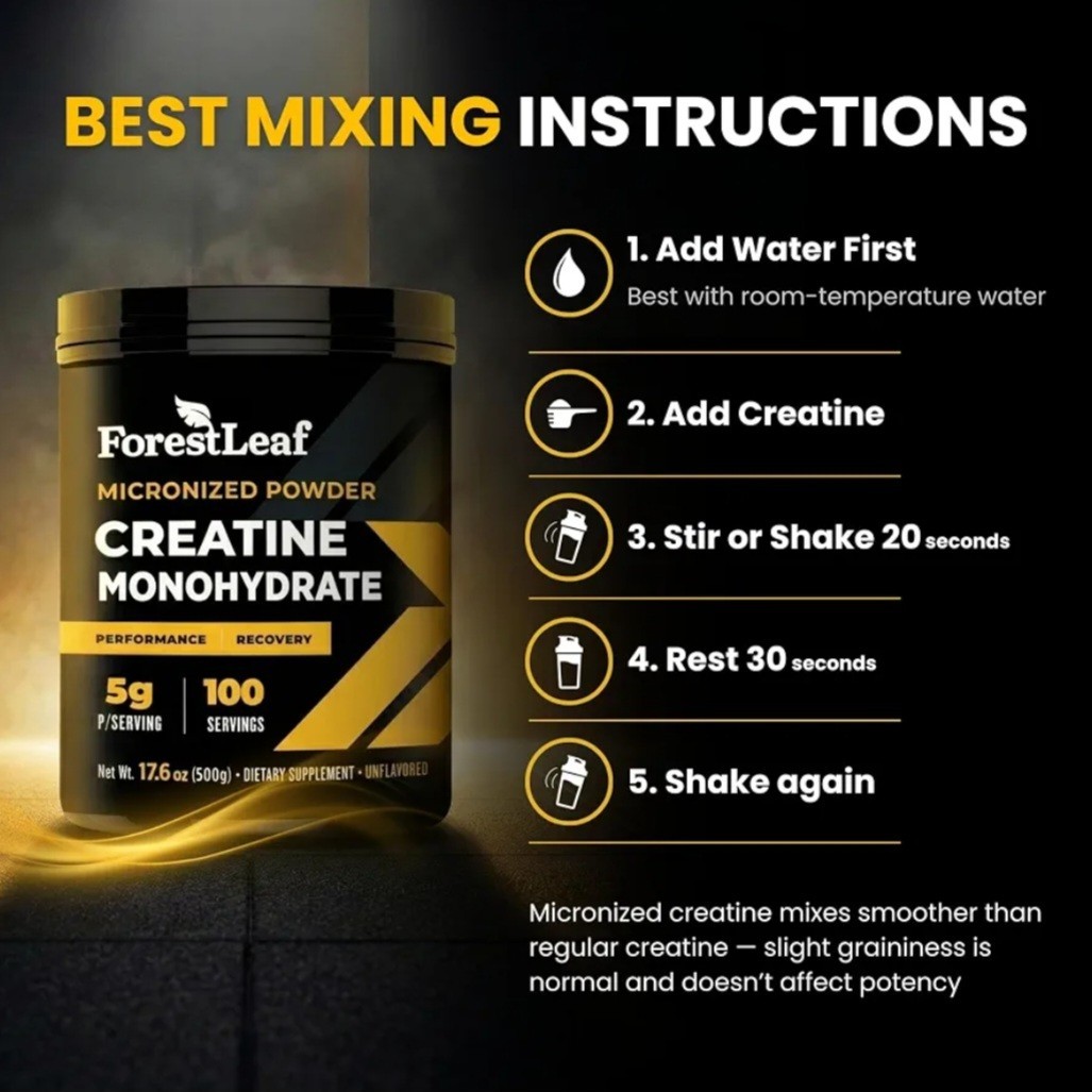 ForestLeaf Micronized Creatine Monohydrate Powder Muscle Growth Strength 100s