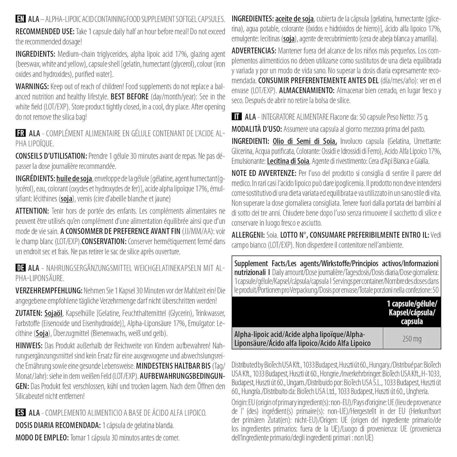 ALA – 50-300 Caps – Metabolism and heart health – Antioxidant support for energy