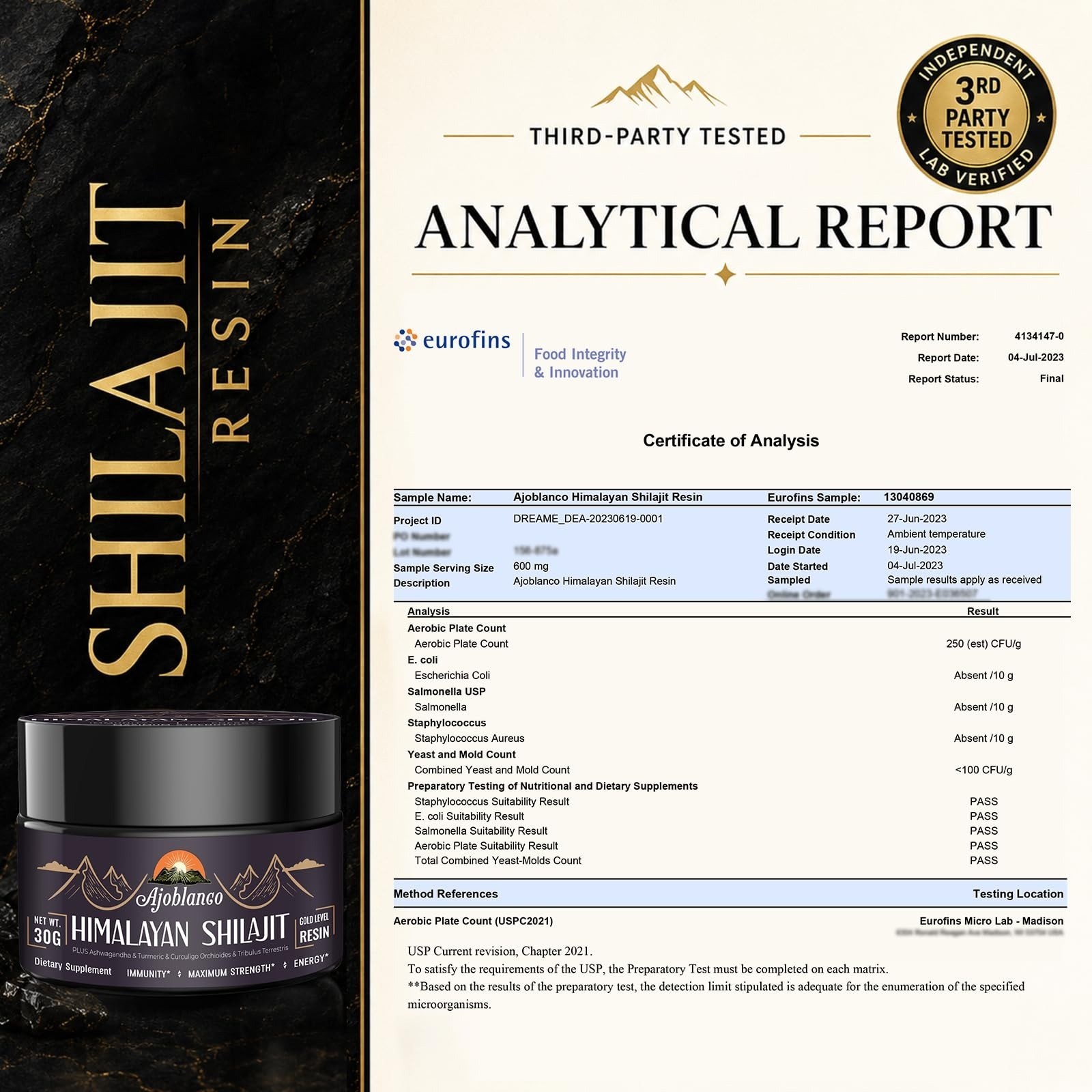 Ajoblanco 600mg Shilajit Pure Himalayan Organic Resin – Energy & Immunity