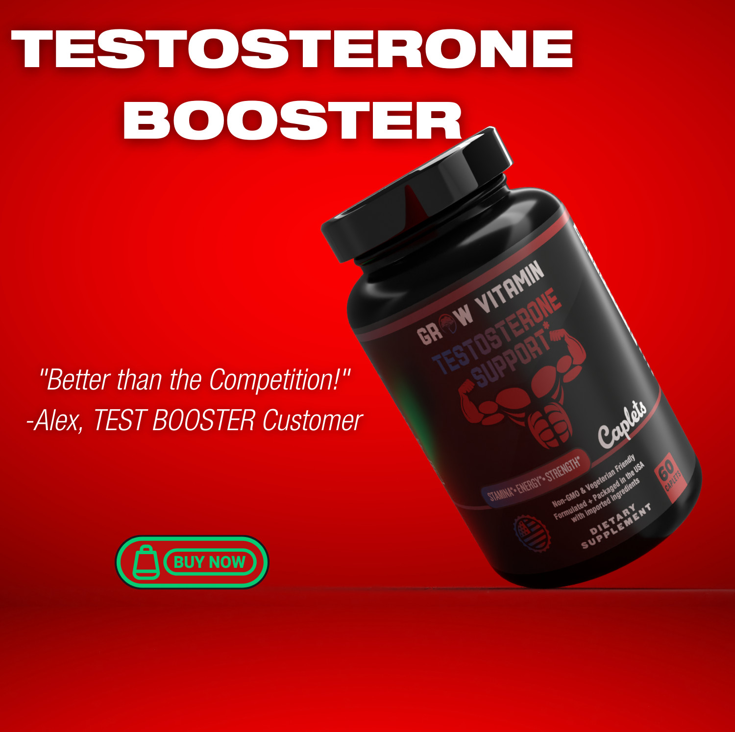 testosterone support, endurance, energy, strength, non-GMO, Premium caplets, 60