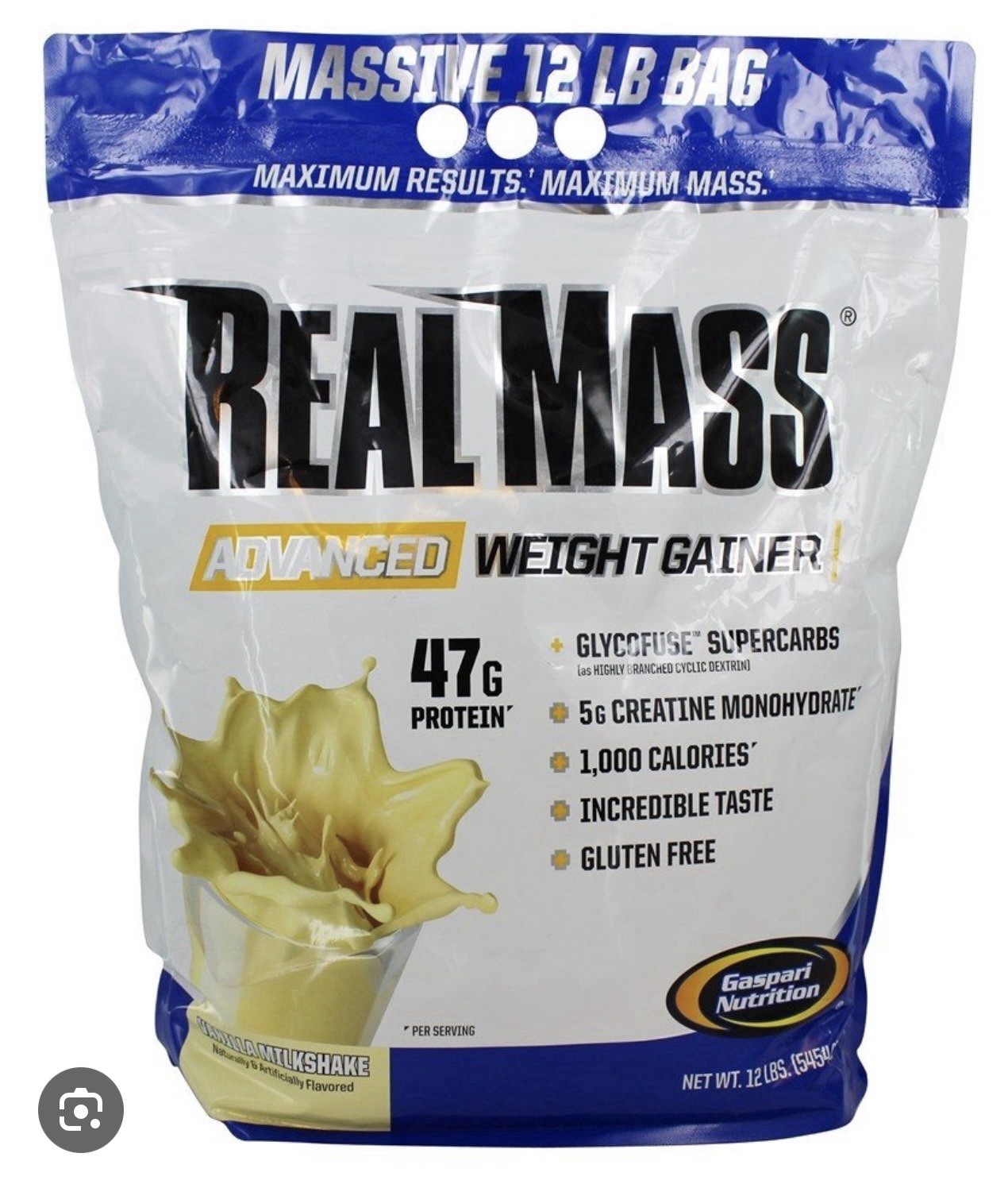 Gaspari Nutrition Real Mass Advanced Weight Gainer Vanilla Milkshake 12 lbs