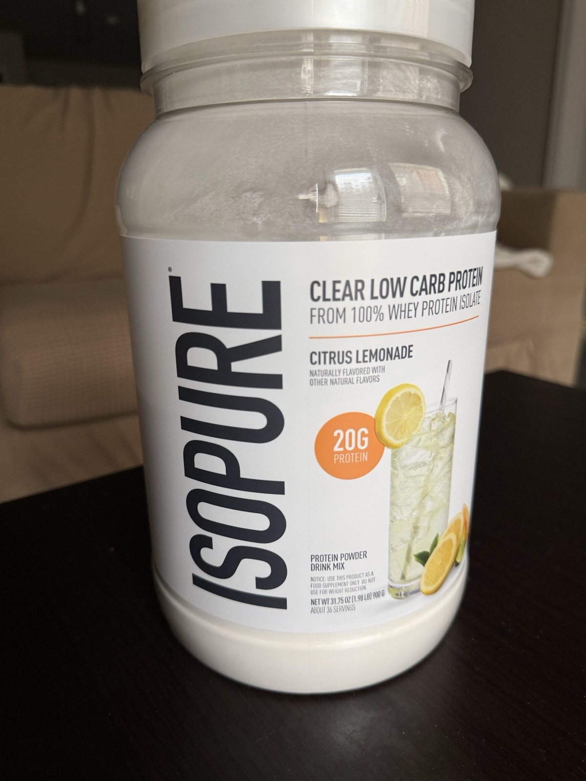 Isopure Clear Whey Protein Isolate Powder- Citrus Lemonade 36serv 31.75oz (900g)