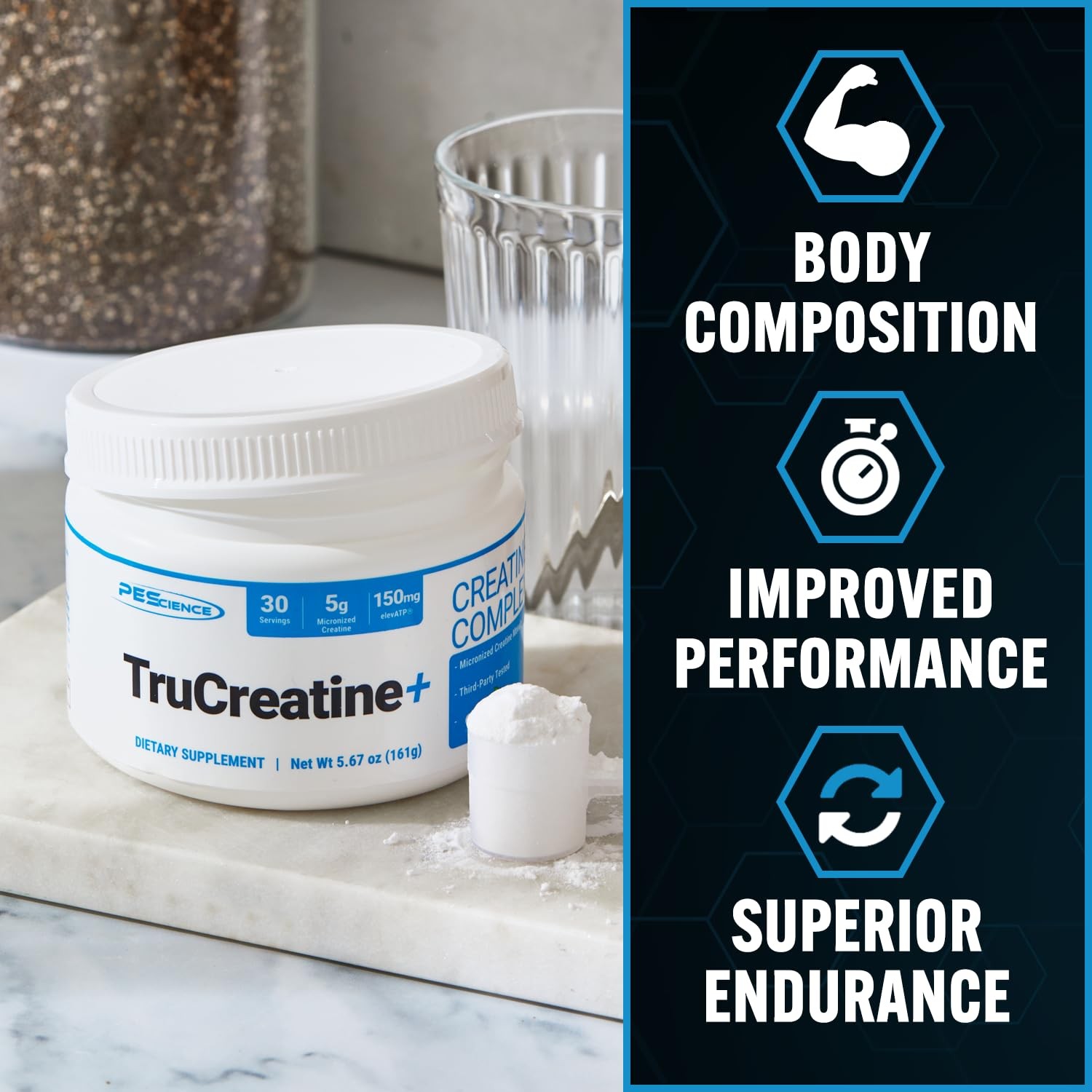 PEScience TruCreatine+ Creatine Monohydrate 30 Servings (Pack of 1), White