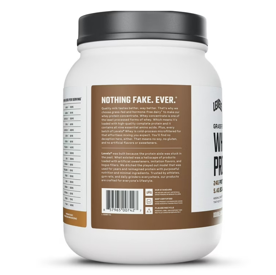 Levels Grass Fed Whey Protein Powder, No Artificials, 24G of Protein, Double Cho