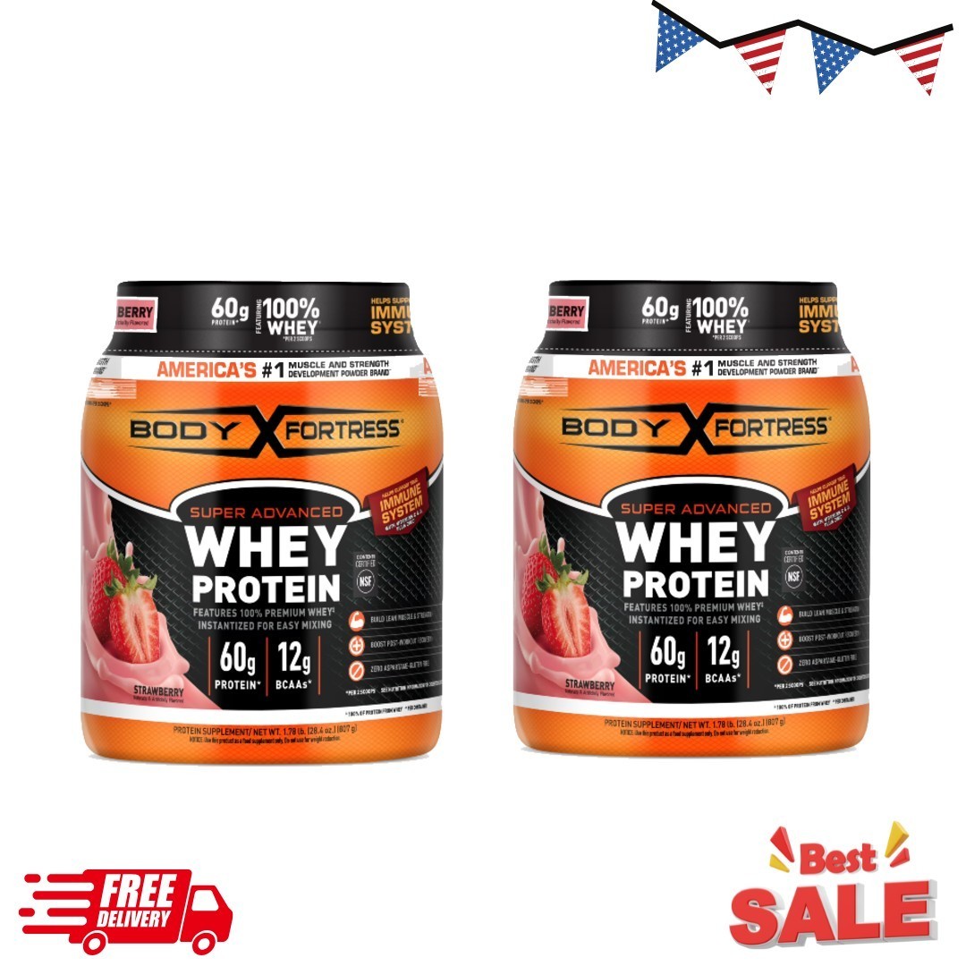 2P Body Fortress Super Advanced 100% Premium Whey Protein Powder, Strawberry
