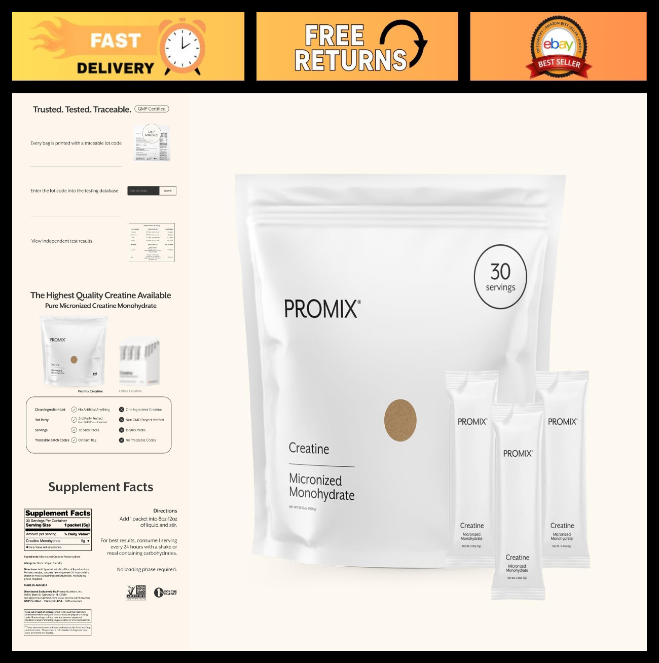 Micronized Creatine Monohydrate Travel Packs – 5g, Vegan, Muscle Growth & Recove
