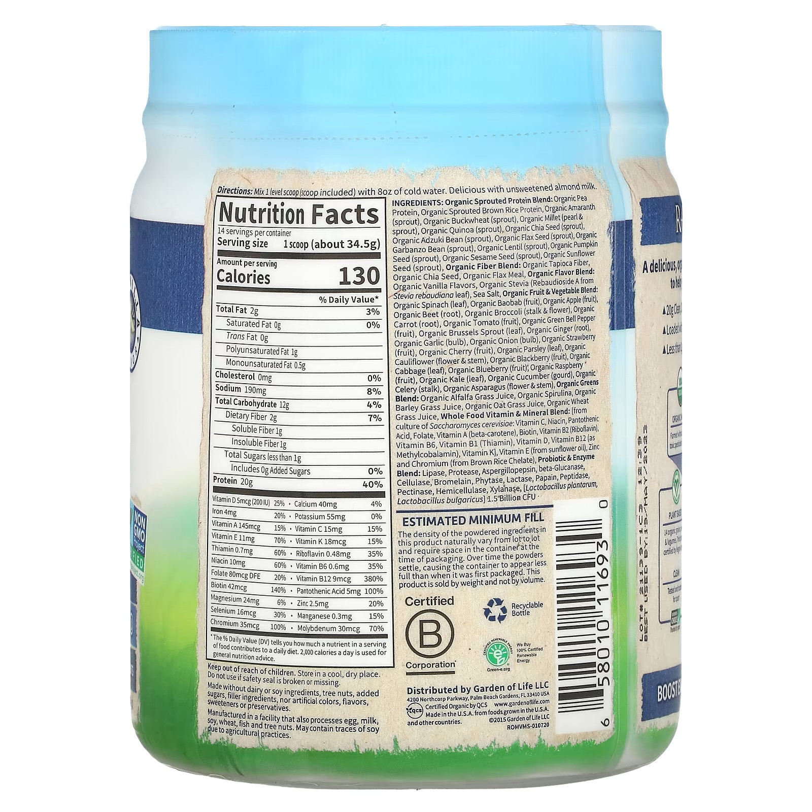 2 X Garden of Life, RAW Organic Meal Replacement Shake, Vanilla, 18.-worldwide