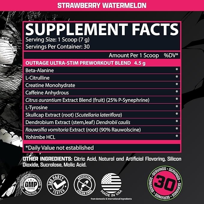 Nutrex Outrage Ultra Stim Pre Workout Powder 30 Servings Various Flavors