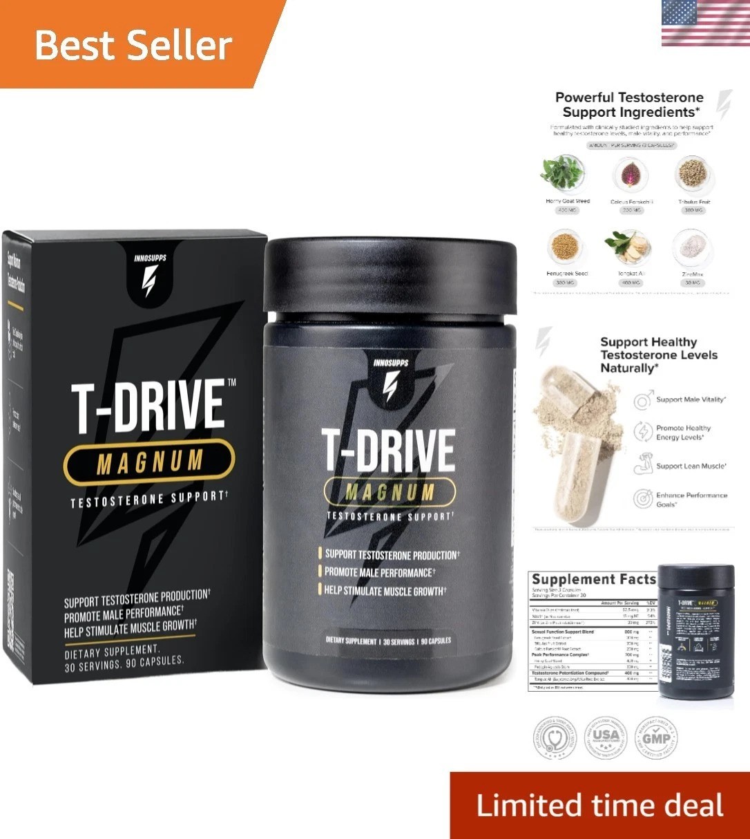 Amplify Muscle Growth with T-Drive Magnum Testosterone Booster – 30 Days Supply