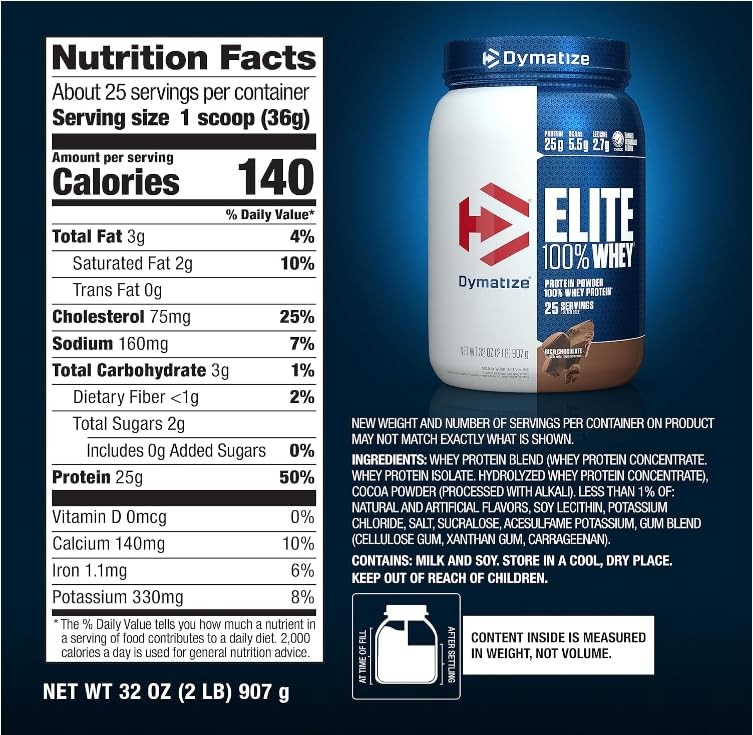 Dymatize Elite 100% Whey Protein Powder, 2 Pound (Pack of 1), Rich Chocolate