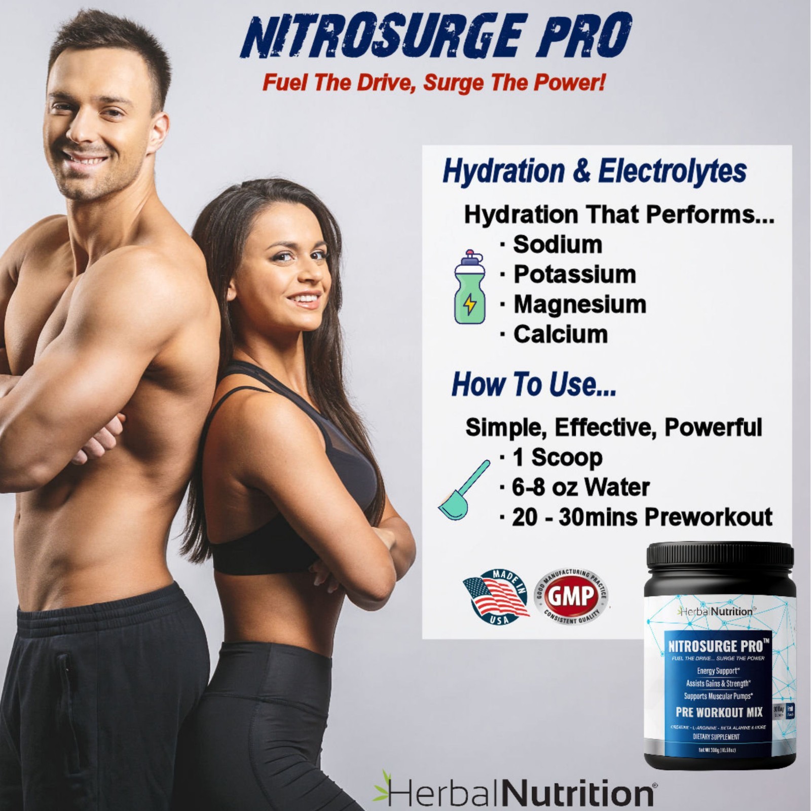 Nitrosurge Pro Pre Workout Powder w/ Creatine Nitric Oxide Booster 300g