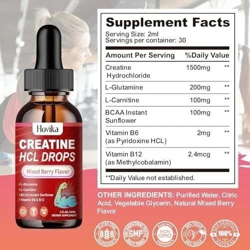 Creatine Hcl Liquid Drops for Men & Women, Creatine Hydrochloride with L-carn…