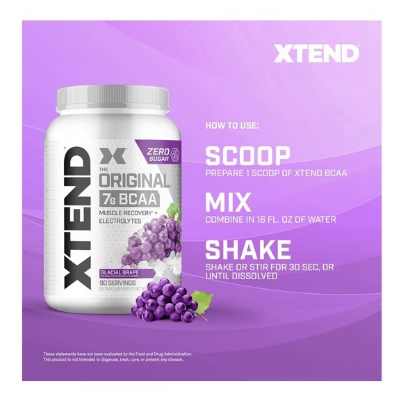 90 Servings Xtend Original BCAA Powder Muscle Recovery 90 Servings Glacial Grape